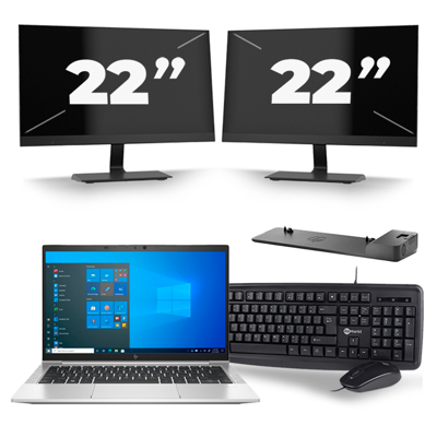 HP EliteBook 830 G8 - Intel Core i5-11e Generatie - 13 inch - 16GB RAM - 256GB SSD - Windows 11 + 2x 22 inch Monitor
