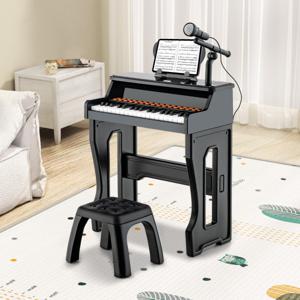 37-Toetsen Kinder Keyboard Elektronisch Kinderpiano met Kruk Microfoon & Bladmuziekstandaard voor Kinderen vanaf 3 Jaar Zwart
