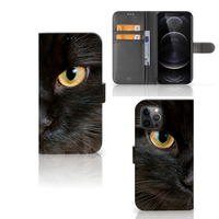 Apple iPhone 12 Pro Max Telefoonhoesje met Pasjes Zwarte Kat - thumbnail