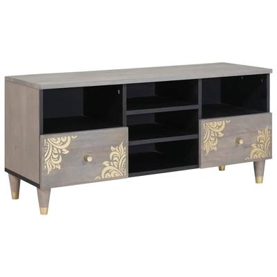TV-kast Grijs en Goud 100 x 33.5 x 46 cm Massief mangohout