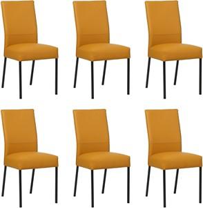 Set van 6 Gele leren moderne eetkamerstoelen Real - poot vierkant zwart - Toledo Leer Leem (geel leer)