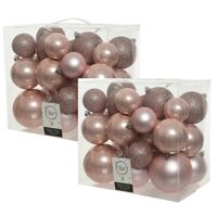 52x stuks kunststof kerstballen lichtroze (blush) 6-8-10 cm glans/mat/glitter - Kerstbal - thumbnail