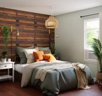 Houten latten slaapkamer behang