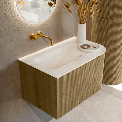 Badmeubel Mondiaz Kurve-Dlux | 75 cm cm | Meubelkleur Dusk | Wastafelkleur Ostra | Solid surface | Wasbak links zijde spoelbak | Zonder kraangat(en)
