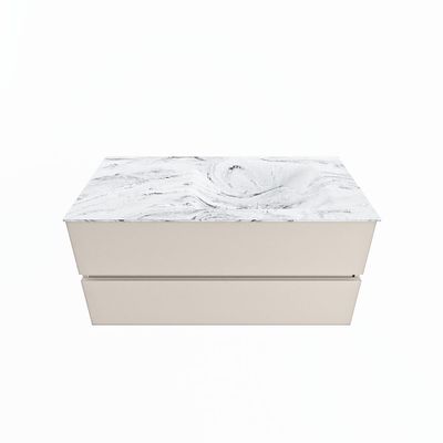 MONDIAZ VICA-DLUX 100cm badmeubel onderkast Linen 2 lades. Inbouw wastafel CLOUD rechts 1 kraangat, kleur Glace.