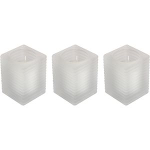 3x Kaarsen wit in matte kaarsenhouders 7 x 10 cm 24 branduren sfeerkaarsen   -