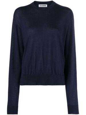 Jil Sander pull nervuré à col rond - Bleu