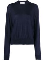 Jil Sander pull nervuré à col rond - Bleu