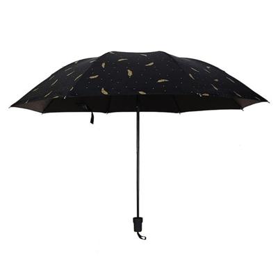 Veer patroon paraplu dual-use drie vouwen handmatige controle draagbare zonnebrandcrème regen paraplu winddicht parasol (zwart)