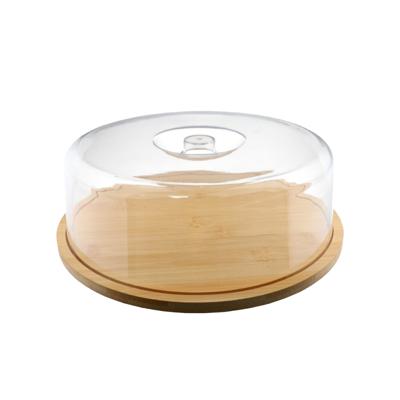 Kaas/taart vershouddoos - bamboe - rond - doorzichtig?- 28 x 10 cm