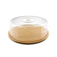 Kaas/taart vershouddoos - bamboe - rond - doorzichtig?- 28 x 10 cm