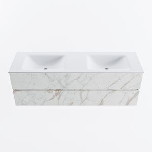 MONDIAZ VICA 150cm badmeubel onderkast Carrara 2 lades. Wastafel CLOUD dubbel 2 kraangaten, kleur Talc.