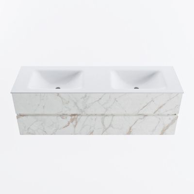 MONDIAZ VICA 150cm badmeubel onderkast Carrara 2 lades. Wastafel CLOUD dubbel 2 kraangaten, kleur Talc.