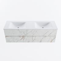MONDIAZ VICA 150cm badmeubel onderkast Carrara 2 lades. Wastafel CLOUD dubbel 2 kraangaten, kleur Talc.