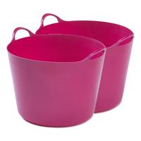 Flexibele emmer - 2x - 39 liter - Kunststof - Roze - 43 x 49 x 37 cm