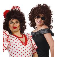 Fiestas Guirca Spaanse dames pruik - met krullen - bruin - verkleedpruik - verkleden