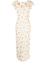 Reformation robe mi-longue Lea à fleurs - Tons neutres