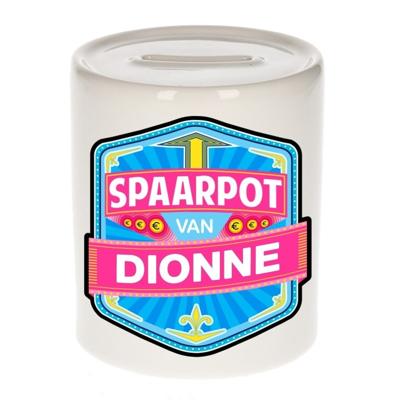 Kinder spaarpot met naam - Dionne - keramiek - met dop - wit - Sparen - Spaargeld van Dionne