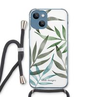 Tropical watercolor leaves: iPhone 13 Transparant Hoesje met koord