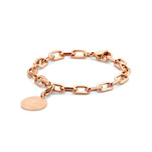 CO88 Collection Charms 8CB 90553 Stalen schakel armband - bedel rond - 20 cm - roségoudkleurig