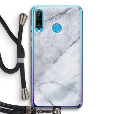 Witte marmer: Huawei P30 Lite Transparant Hoesje met koord
