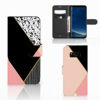 Samsung Galaxy S8 Book Case Zwart Roze Vormen - thumbnail