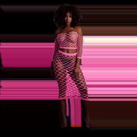 Ouch! by Shots Langarm Crop Top en Lange Rok - One Size - Neon Roze