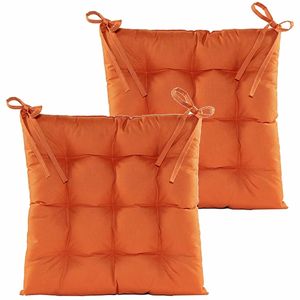 Stoelkussen gewatteerd - 2x - oranje - 38 x 38 cm - binnen/buiten