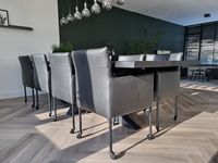 Set van 8 leren kuip eetkamerstoelen - met wieltjes - zwart leer - Echt leer, Modern, ontdek de vele Leersoorten en Kleuren bij ShopX