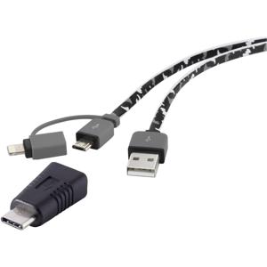 Renkforce Apple iPad/iPhone/iPod Aansluitkabel [1x USB-A 2.0 stekker - 1x Micro-USB 2.0 B stekker, USB-C stekker, Apple dock-stekker Lightning] 0.20 m