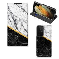 Samsung Galaxy S21 Ultra | Standcase | Marmer Wit Zwart - Origineel Cadeau Man