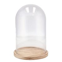 DK Design Decoratie stolp - glas - houten bruin plateau - D17 x H25 cm   - - thumbnail