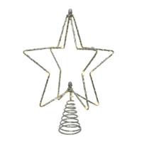 Verlichte kerst piek - ster - zilver - H25 cm - met 20 leds - kunststof - kerstboompiek - thumbnail