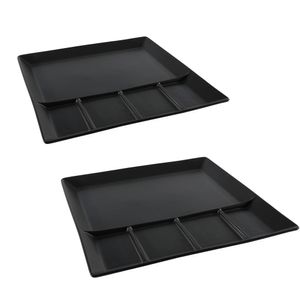 2x stuks mat zwart fondue/gourmet bord 5-vaks vierkant aardewerk 24 cm