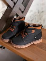 Synthetische jongens boots met elastische veters en klittenband collectie kleuterschool zwart