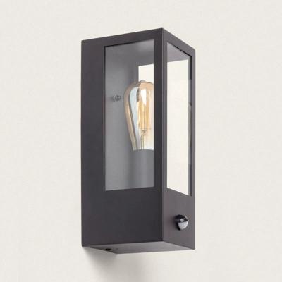 Buitenlamp zwart glas e27 met sensor