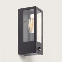 Buitenlamp zwart glas e27 met sensor