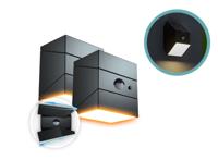 FlinQ Solar TwistCube 2-pack - Solar wandlamp buiten - transformeerbaar - 3 lichtkleuren - bewegingssensor