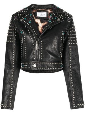 Philipp Plein veste de moto en cuir à détails de clous - Noir