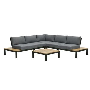 Antoinette lounge set 4-dlg c. black/mystic grey/teak look - Garden Impressions