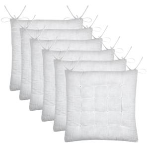 Stof Textile stoelkussen Coline - 6x - wit - 38 x 38 x 4 cm - touwtjes sluiting