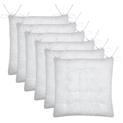 Stof Textile stoelkussen Coline - 6x - wit - 38 x 38 x 4 cm - touwtjes sluiting