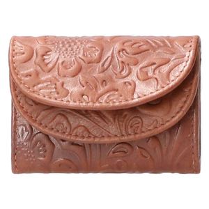 Leather Design Compacte Portemonnee Flower Bruin