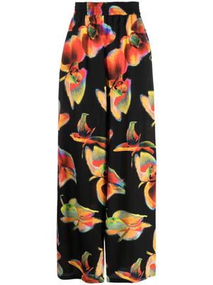 Alexander McQueen pantalon fleuri en soie à coupe ample - Noir
