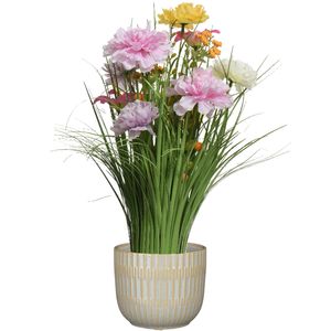 Kunstbloemen boeket lila paars - in pot lichtgrijs - keramiek - H40 cm