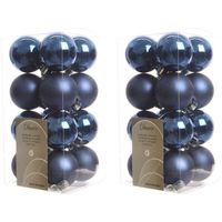 32x Kunststof kerstballen glanzend/mat donkerblauw 4 cm kerstboom versiering/decoratie   -