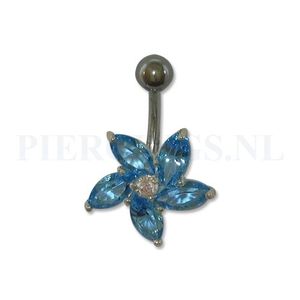 Navelpiercing sterling zilver bloem aquamarijn