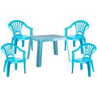 Kunststof kinder meubel set tafel met 4 stoelen licht blauw - thumbnail