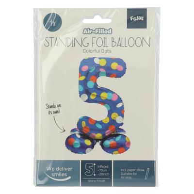 Folat BV Staande folieballon colorful dots cijfer 5 - 72cm