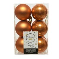 12x stuks kunststof kerstballen cognac bruin (amber) 6 cm glans/mat - Kerstbal - thumbnail